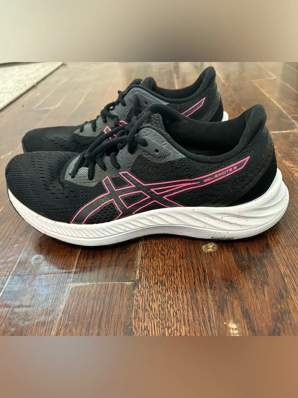 ASICS Excite 8 Black Running Sneakers with Pink Accents